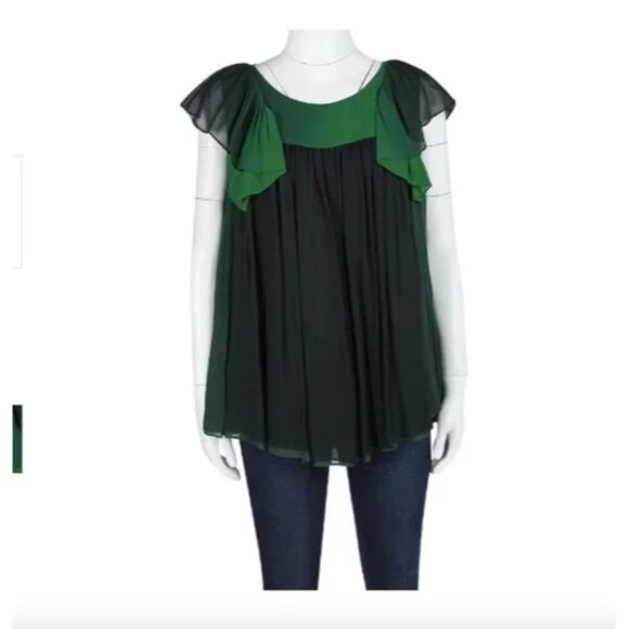 STELLA MCCARTNEY Green Ombre Silk Chiffon Flutter Sleeve Blouse size 40 - Picture 1 of 6